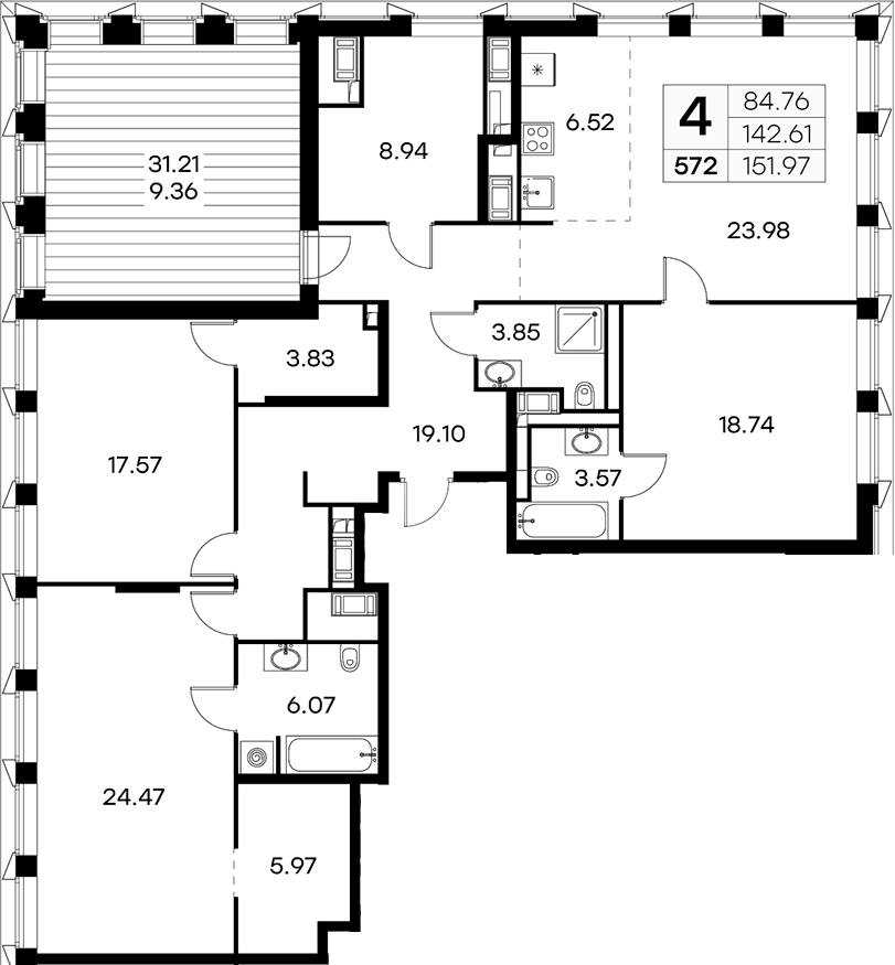 1-комнатная квартира 35.98 м², 19/19 эт., ЖК «GloraX Aura Vasileostrovsky»